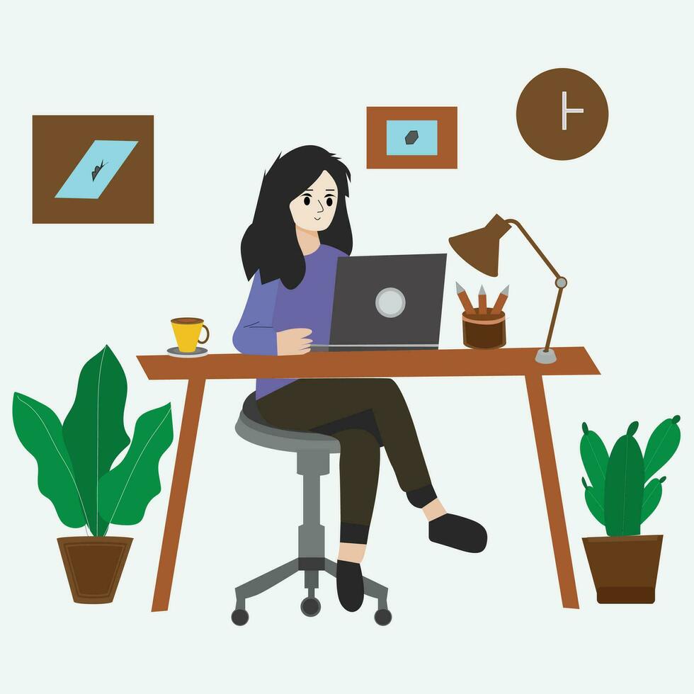 woman working on computer illustration design vector