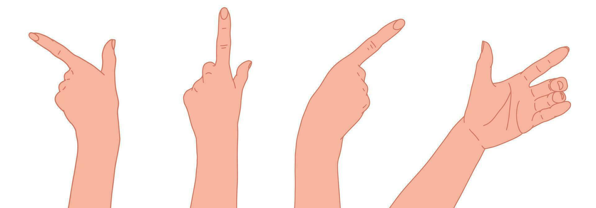 Set of hands showing direction. Gesturing hands. Forefinger sign. Open hand vector