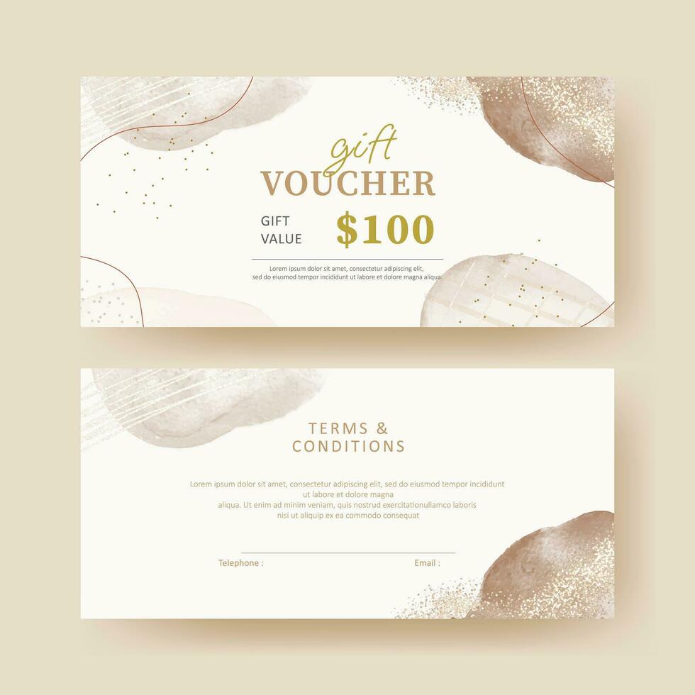 Gift voucher. Coupon template with watercolor design. elegant aesthetic design vector