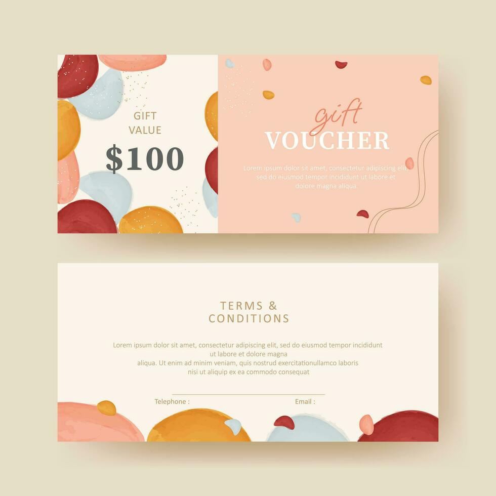 Gift voucher. Coupon template with colorful watercolor design vector