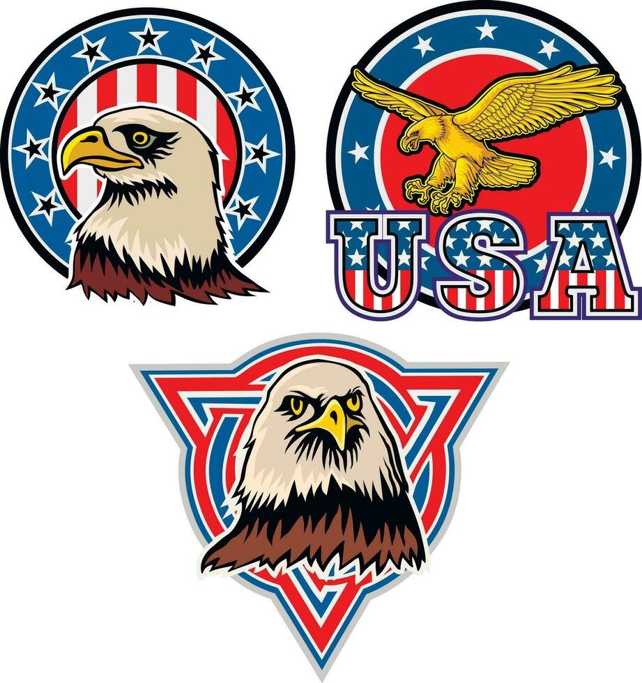 set, Bald eagle, american coat of arms, vector