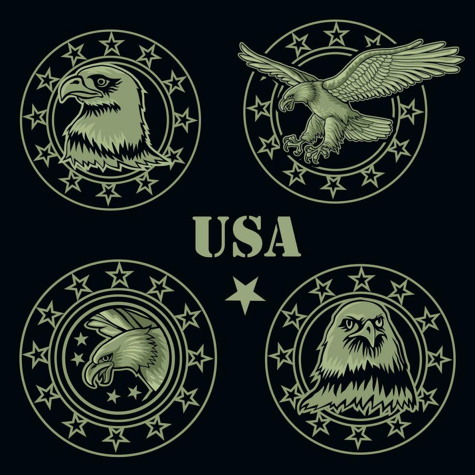 set, Bald eagle, american coat of arms, vector