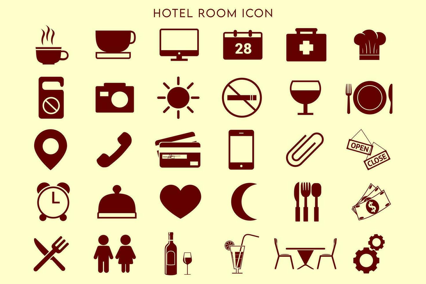 Hotel room icon set vector