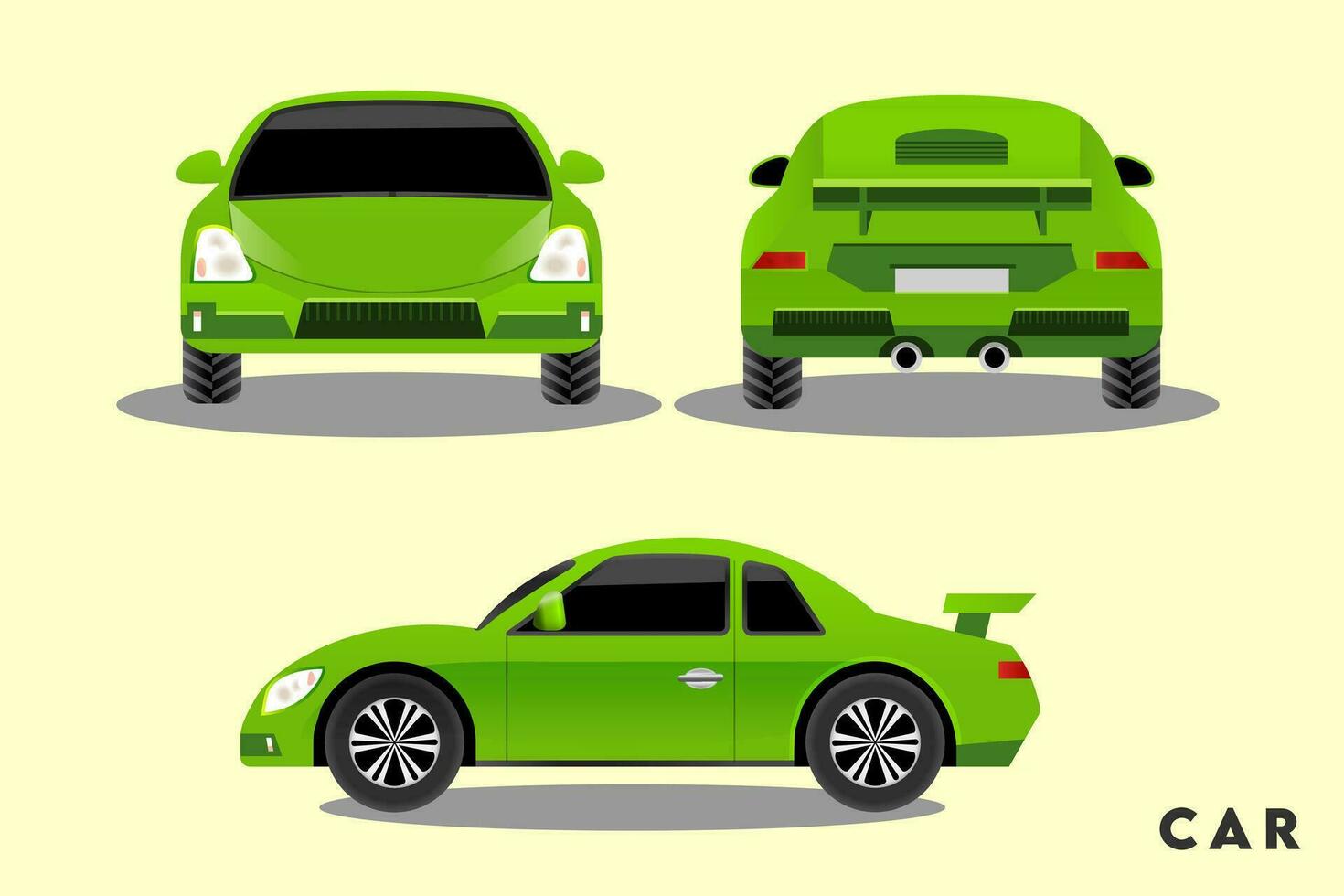 coche fuente y espalda lado con verde color vector