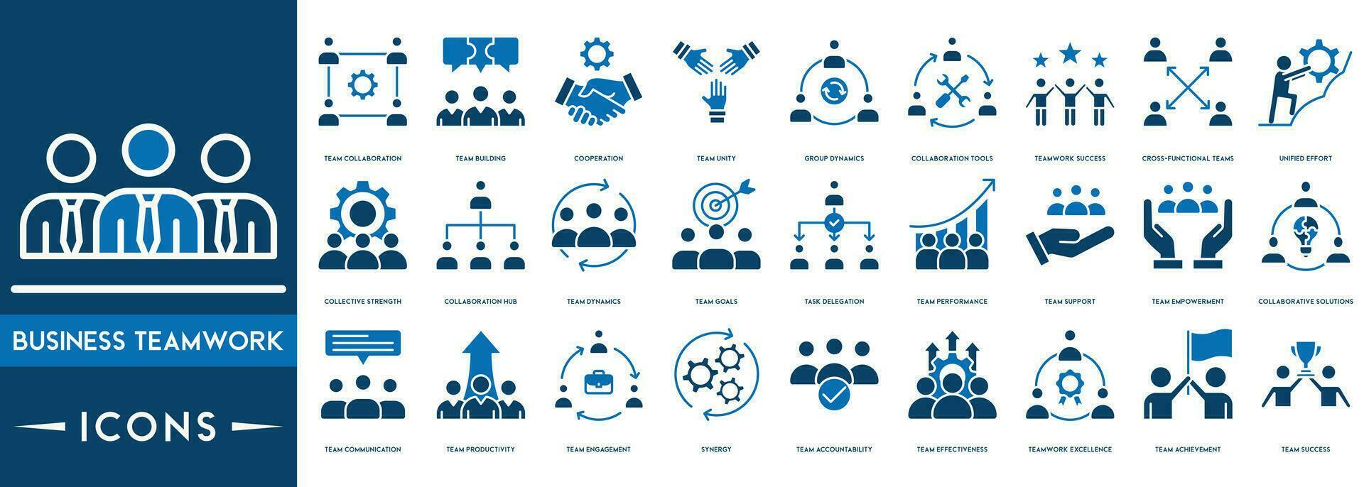 Business Teamwork icon set. Collaboration, team building, work group and human resources. Simple vector illustration.