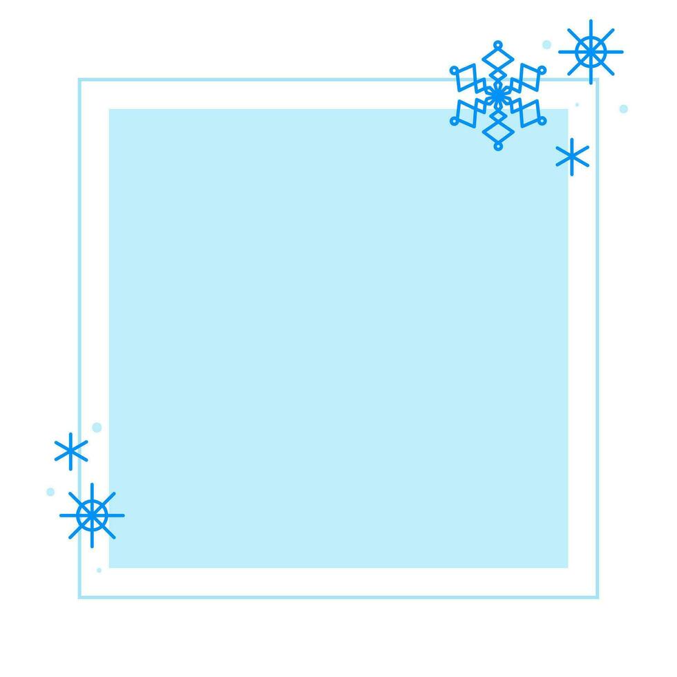 Christmas winter linear blue square frame with snowflake vector