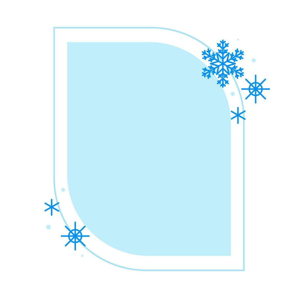 Christmas winter linear blue frame with snowflake, Modern minimalist aesthetic line elements, geometric forms. Vector sparkle for social media or poster design, simple decorative boho style border