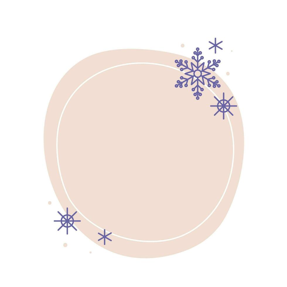 Navidad invierno mano dibujado beige pastel circulo marco con copos de nieve. moderno minimalista estético fiesta elemento. vector brillar para social medios de comunicación o póster diseño