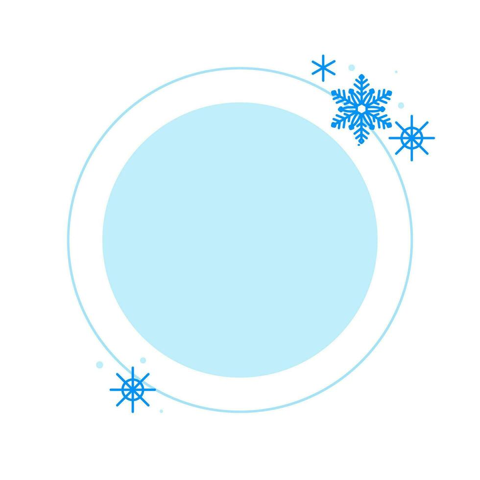 Christmas winter linear blue circle frame with snowflake vector