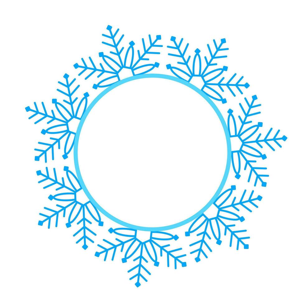 Round Vector blue Christmas winter frame made of snowflakes with place for text. Perfect copyspace for decorating social networks, photos and greeting card