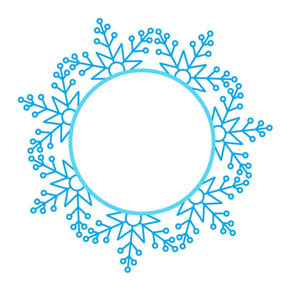 redondo vector azul Navidad invierno marco hecho de copos de nieve con sitio para texto. Perfecto copyspace para decorando social redes, fotos y saludo tarjeta