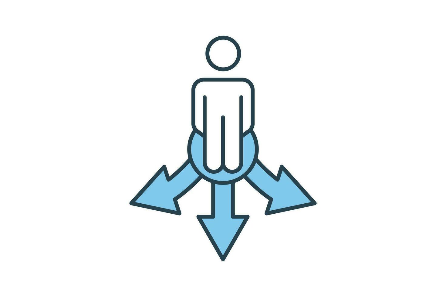 lost direction icon. human scratching head and arrow. icon related to confusion. flat line icon style. simple vector design editable
