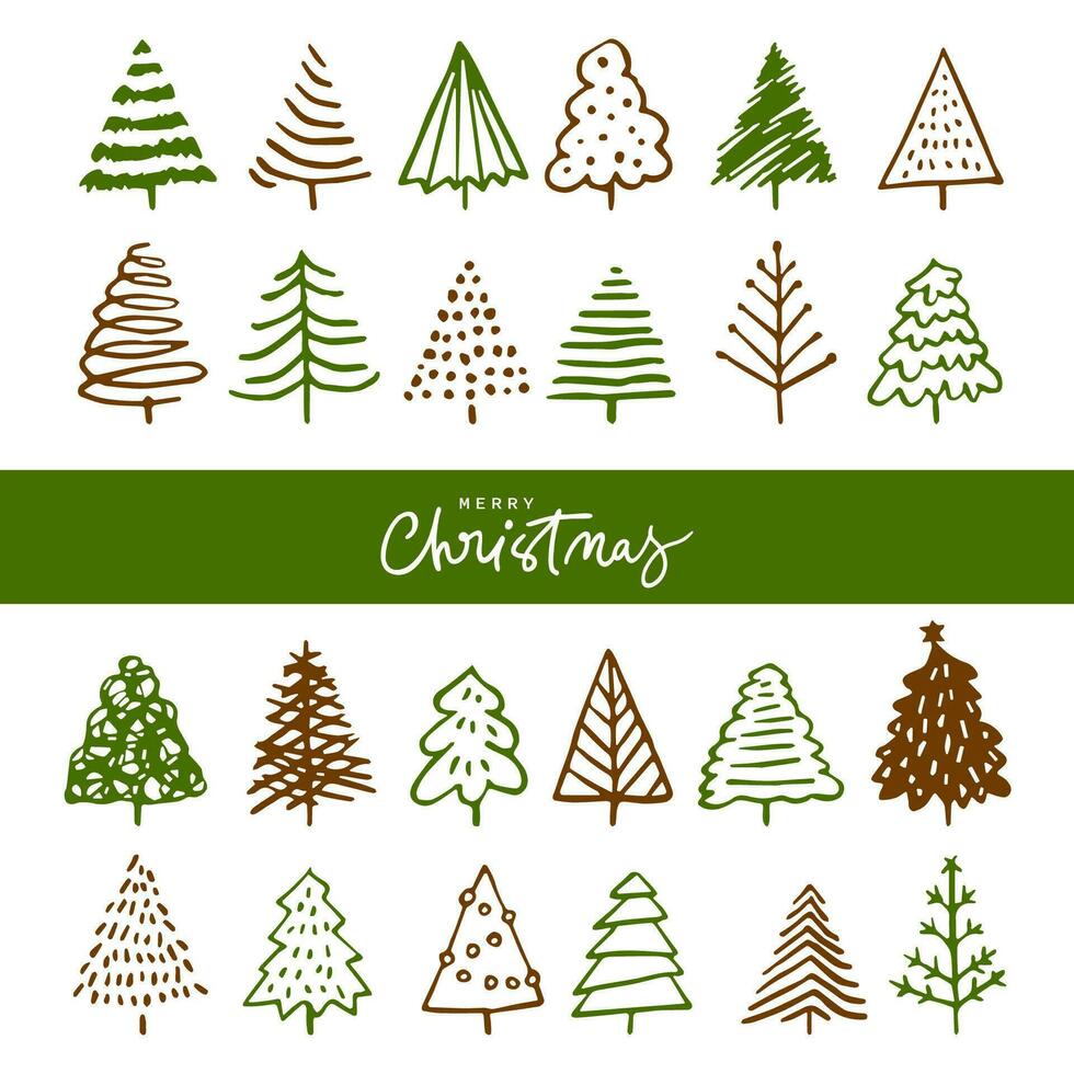 Sketch Doodle pine Christmas trees, hand drawn art. vector