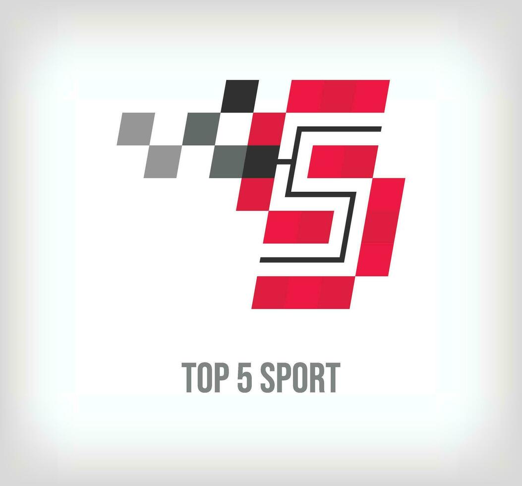 Creative top 5 racing and sports logo. Modern pixel with new culture colors. Font alphabet template. Creative contest geometric. vector