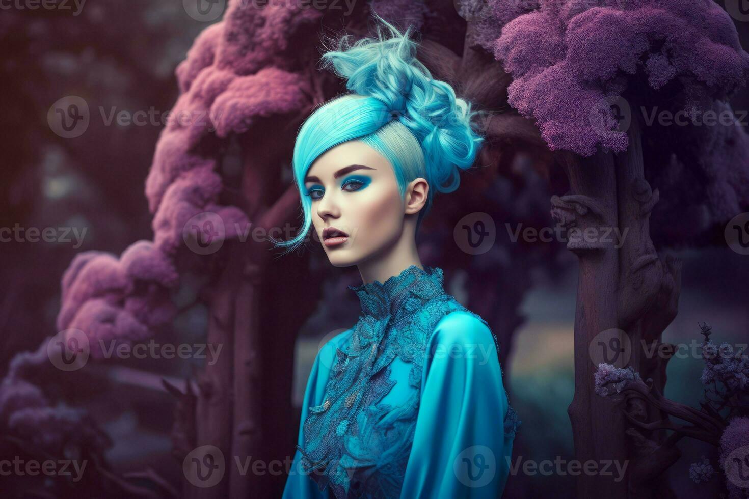 AI generated Rococo futurism whimsical female model. Generate ai photo