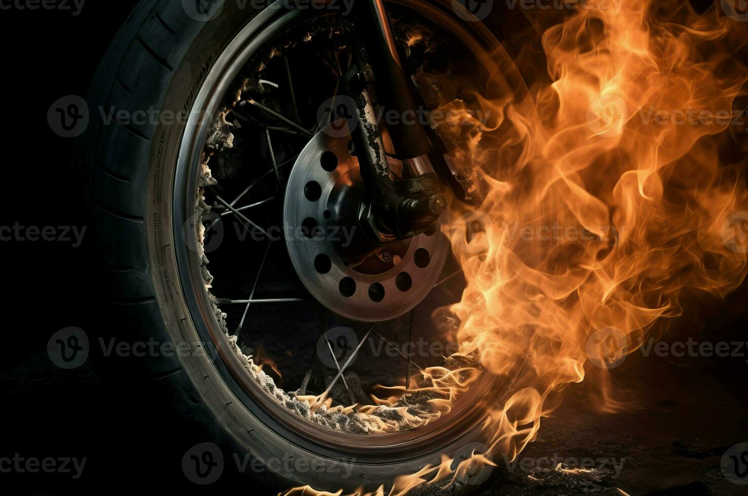 Wheel in glowing orange fire flames. Generate ai photo