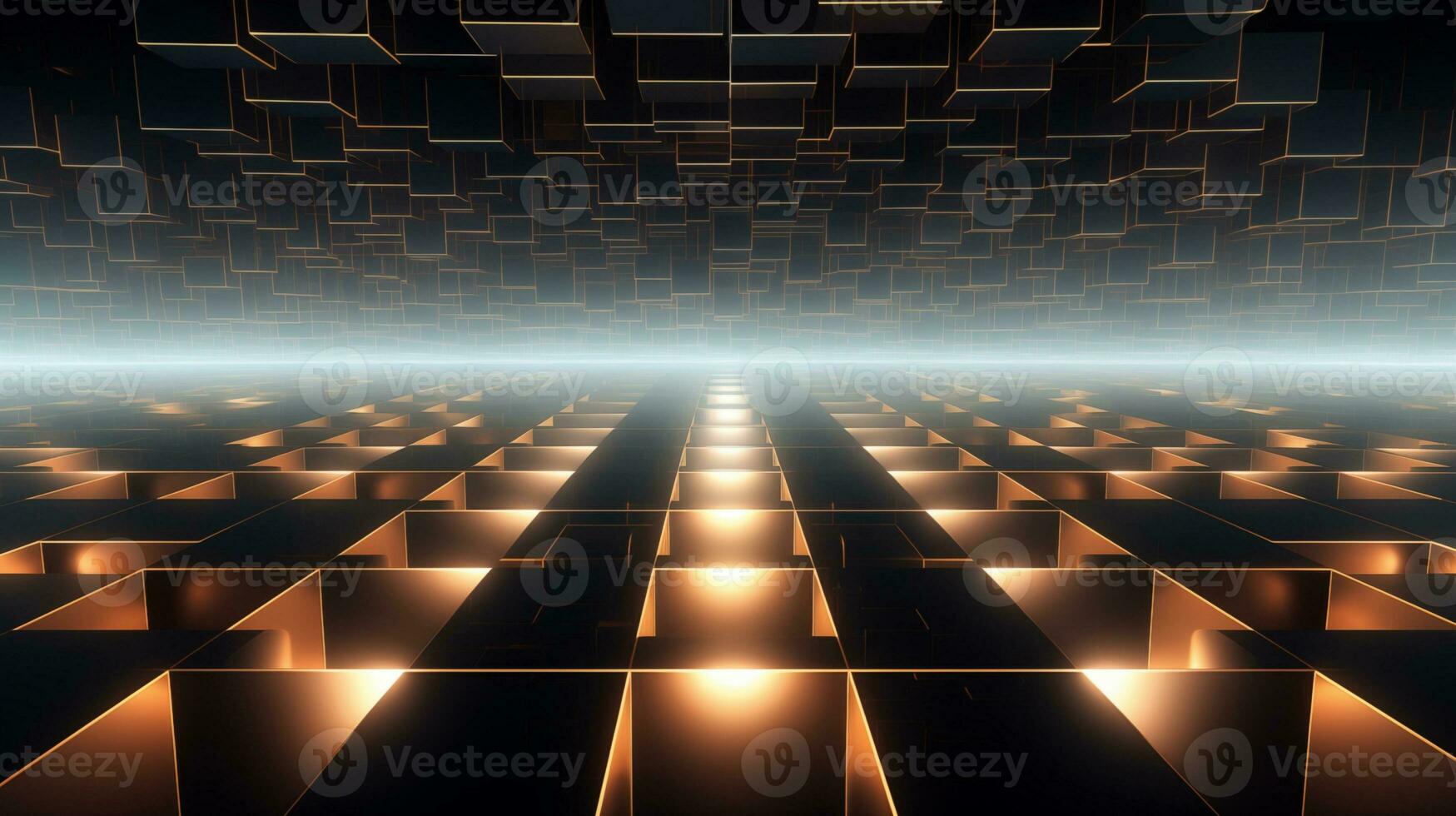 AI generated 3d square texture shiny LED block perspective concept. Abstract design background. photo