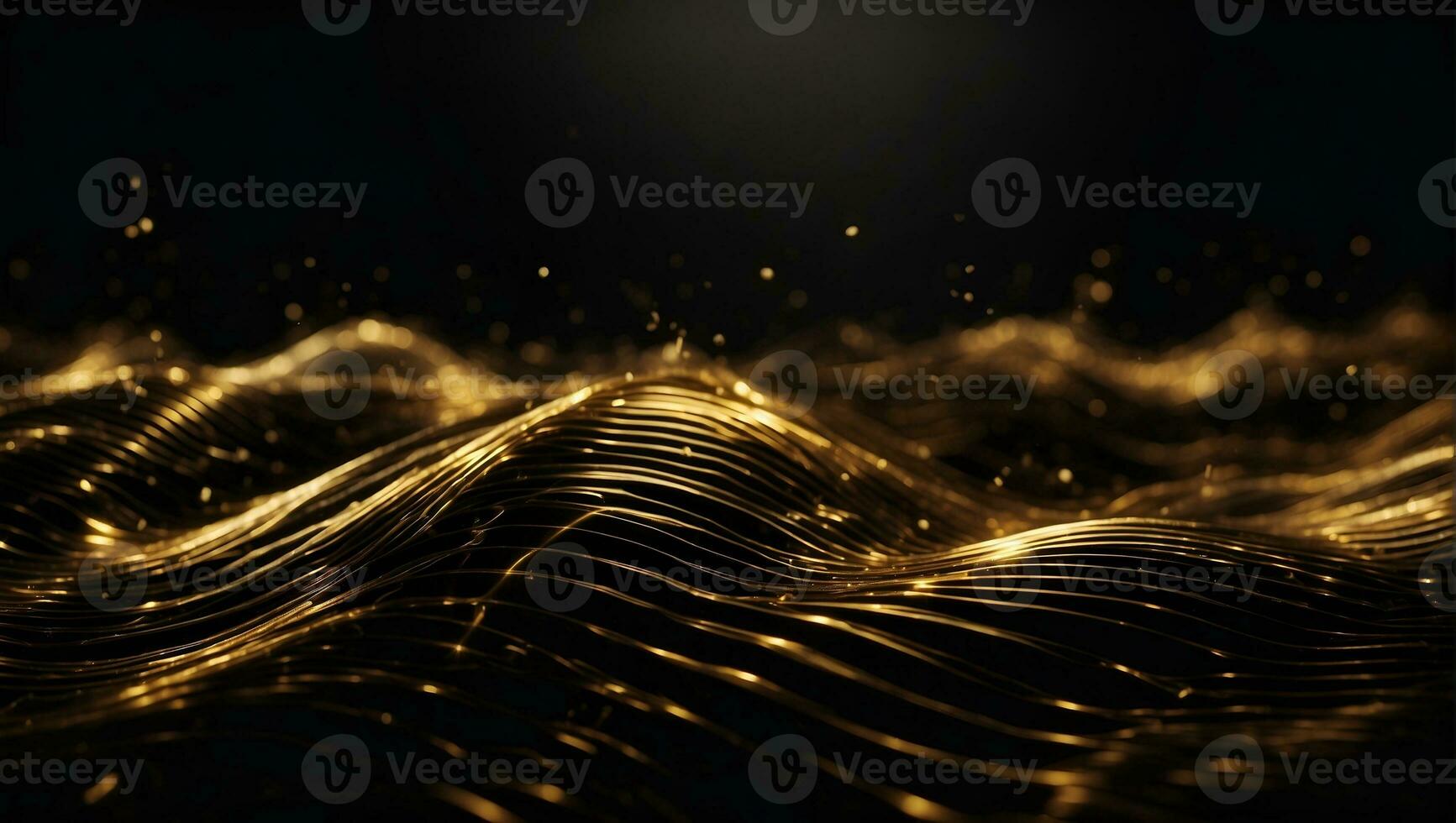 AI generated Abstract background with golden wawes and sparkles. Design element for marketing, video, advertisign, web, education or presentation. Can be used in the description of luxury rich content photo