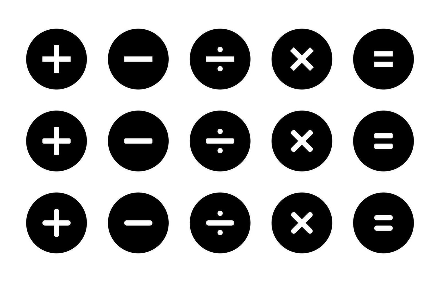 Addition, subtraction, division, multiplication, and equality icon vector in black circle