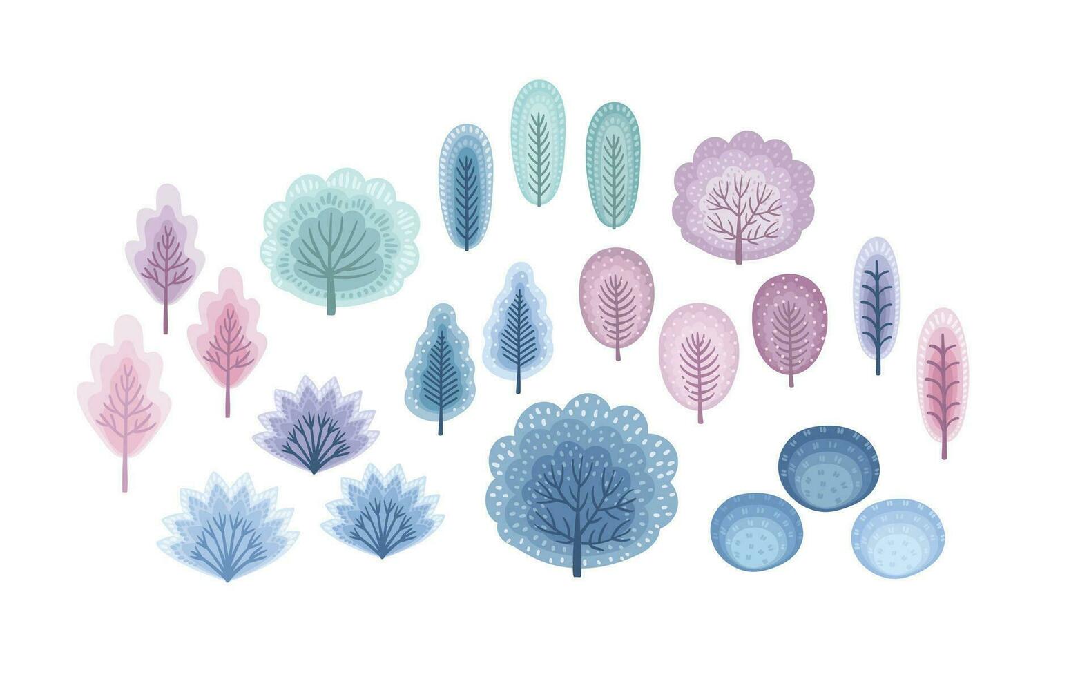 Isolated illustration of winter trees. Vector elements for card, poster, flyer, shop window, cover and other use.