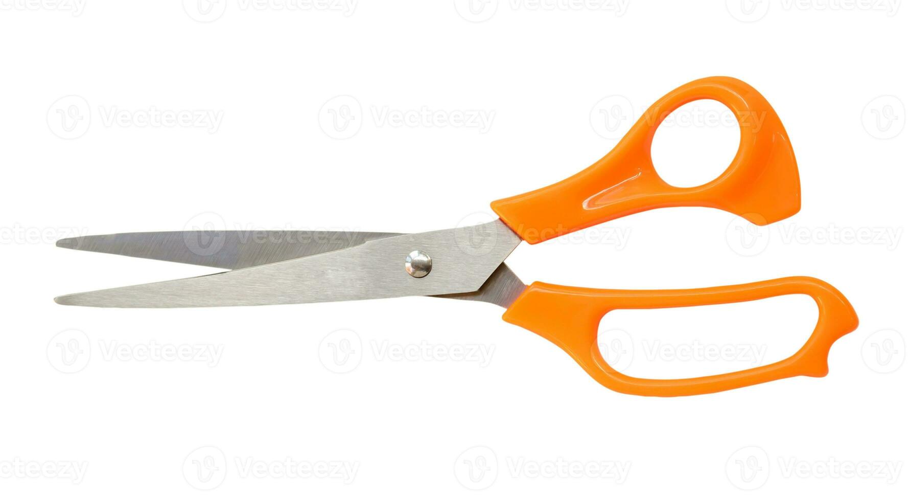 Single yellow or orange scissors isolated on white background with clipping path photo