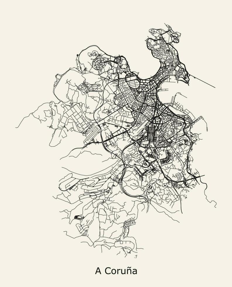 Vector city road map of A Coruna, Spain