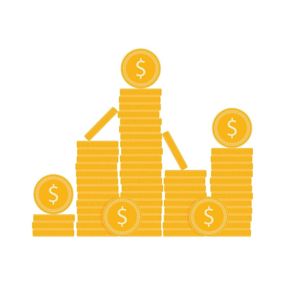 Wealth, piles of gold coins. Vector finance currency, business treasure illustration