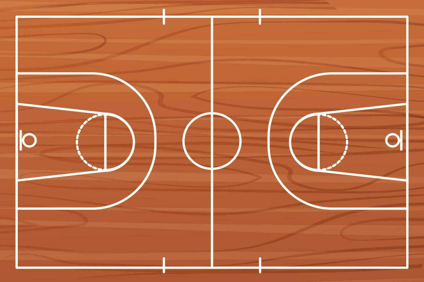 Wooden Basketball court floor with lines top view, gym parquet, Basketball field. Vector illustration