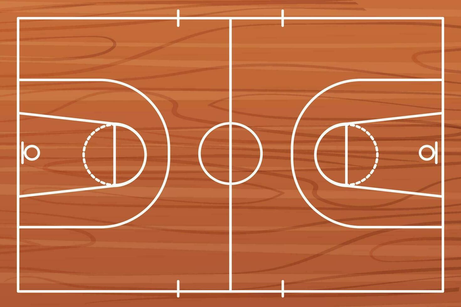 de madera baloncesto Corte piso con líneas parte superior vista, gimnasio parquet, baloncesto campo. vector ilustración