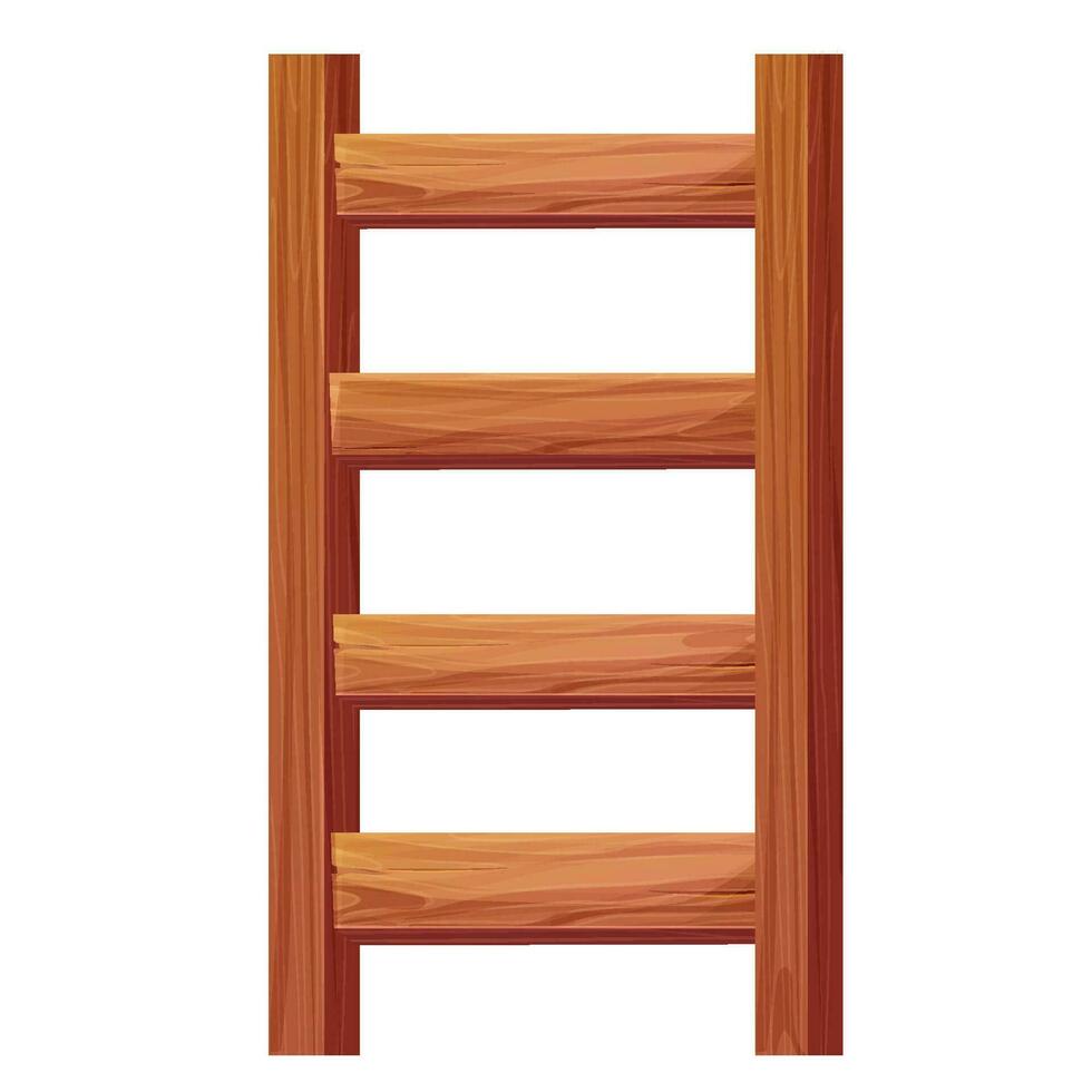 Wooden ladder, stairs portable construction with nails textured in cartoon style isolated on white background. Climbing, wood stairway. Vector illustration