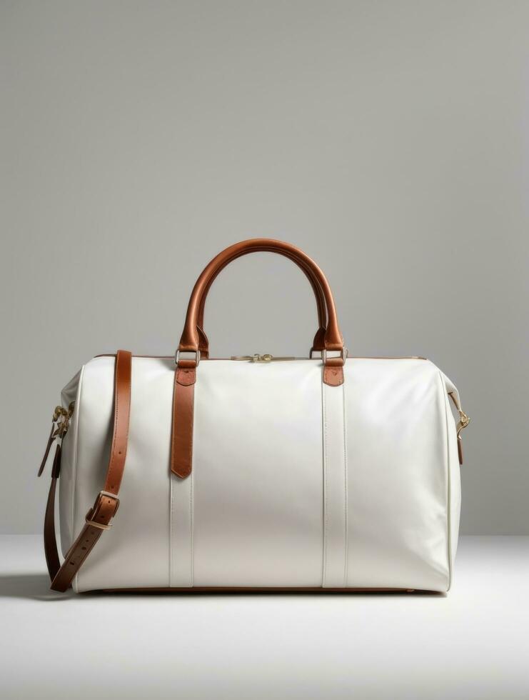 AI generated photo of a yellow handbag standing on a light background