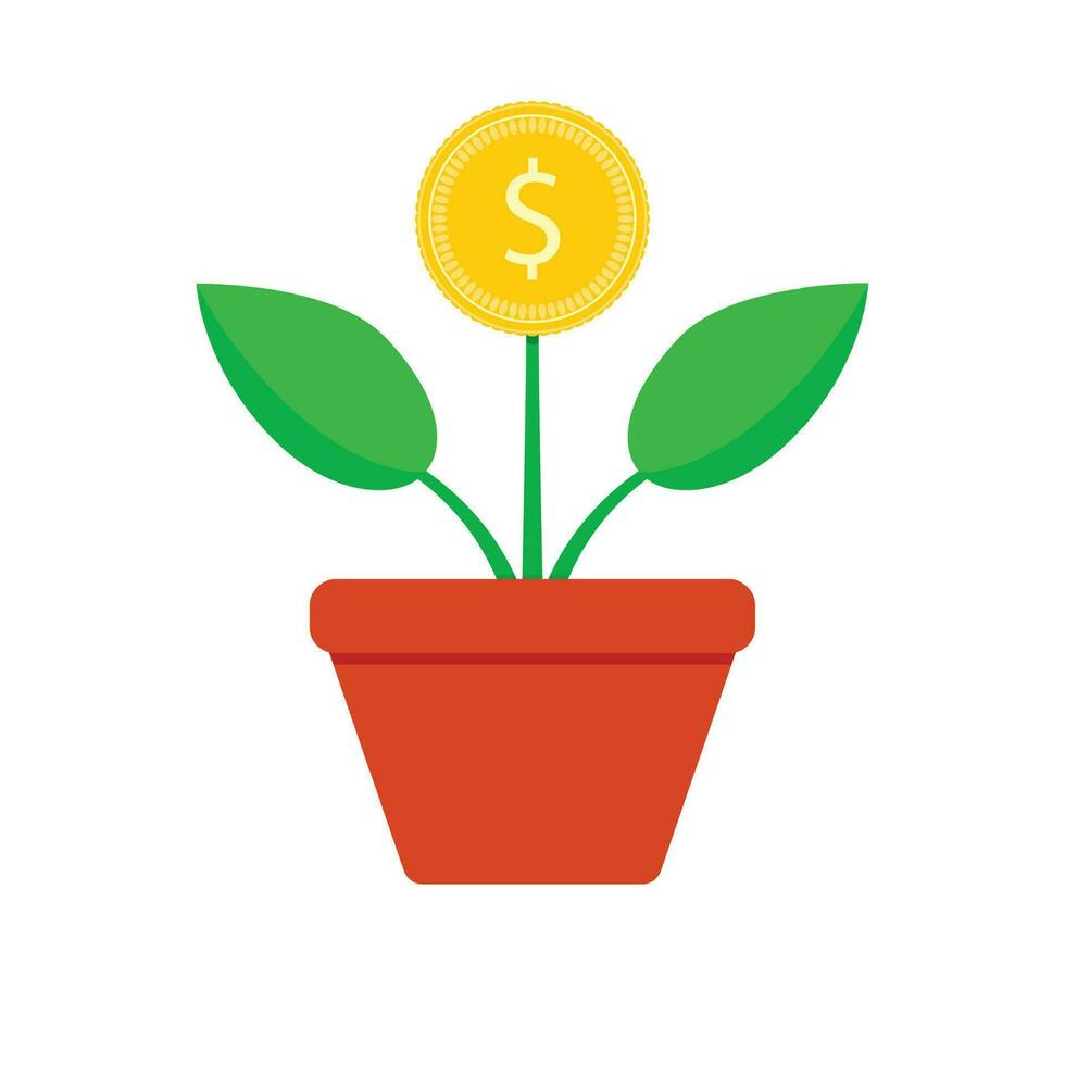 Growth finance coin tree. Vector finance tree growth, money investment, illustration of profit plant