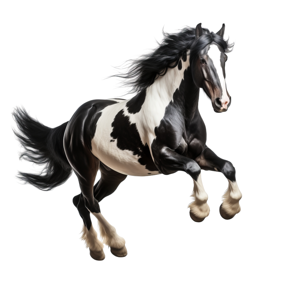 AI generated Black and white horse running clip art png