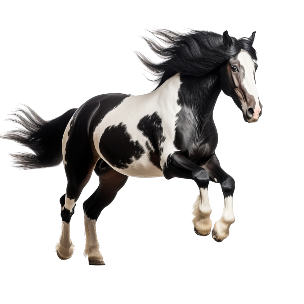 AI generated Black and white horse running clip art png