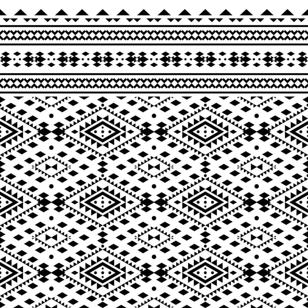 Seamless geometric border with Aztec and Navajo tribal motif. Ethnic contemporary pattern. Black and white color. Design for rug, curtain, pillow, textile, wrapping, fabric, tablecloth, embroidery. vector