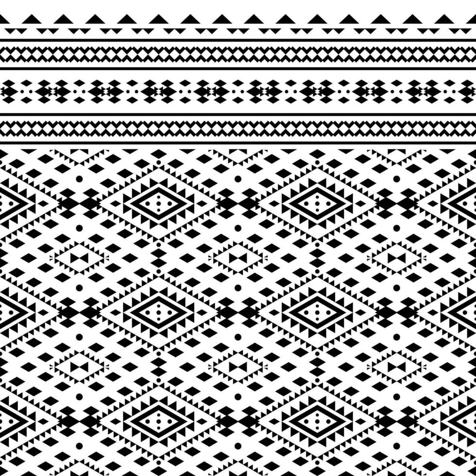 Seamless geometric border with Aztec and Navajo tribal motif. Ethnic contemporary pattern. Black and white color. Design for rug, curtain, pillow, textile, wrapping, fabric, tablecloth, embroidery. vector