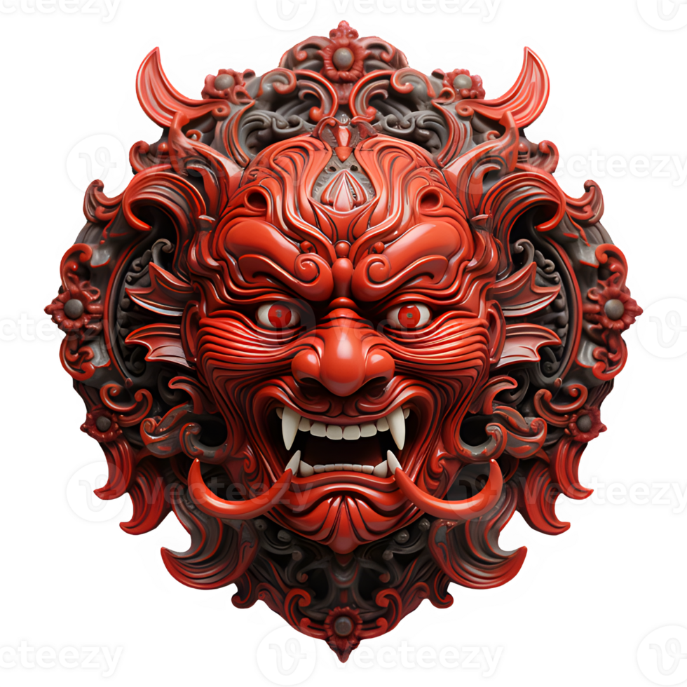 AI generated japanese traditional red devil mask isolated cut out on transparent background ,generative ai png
