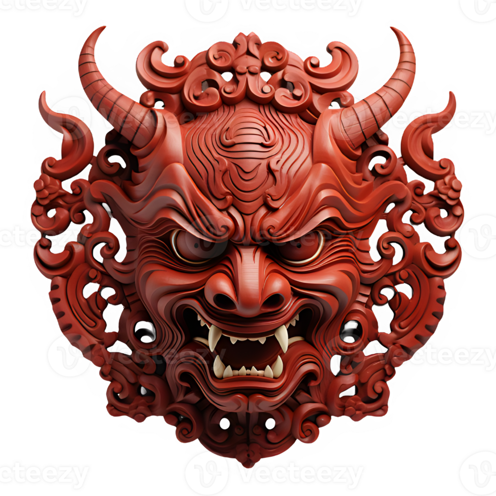 AI generated japanese traditional red devil mask isolated cut out on transparent background ,generative ai png