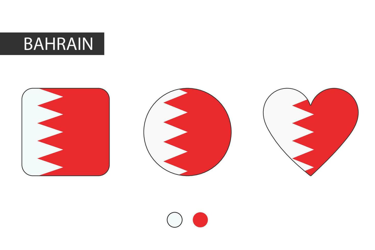 Bahrain 3 shapes square, circle, heart with city flag. Isolated on white background. vector