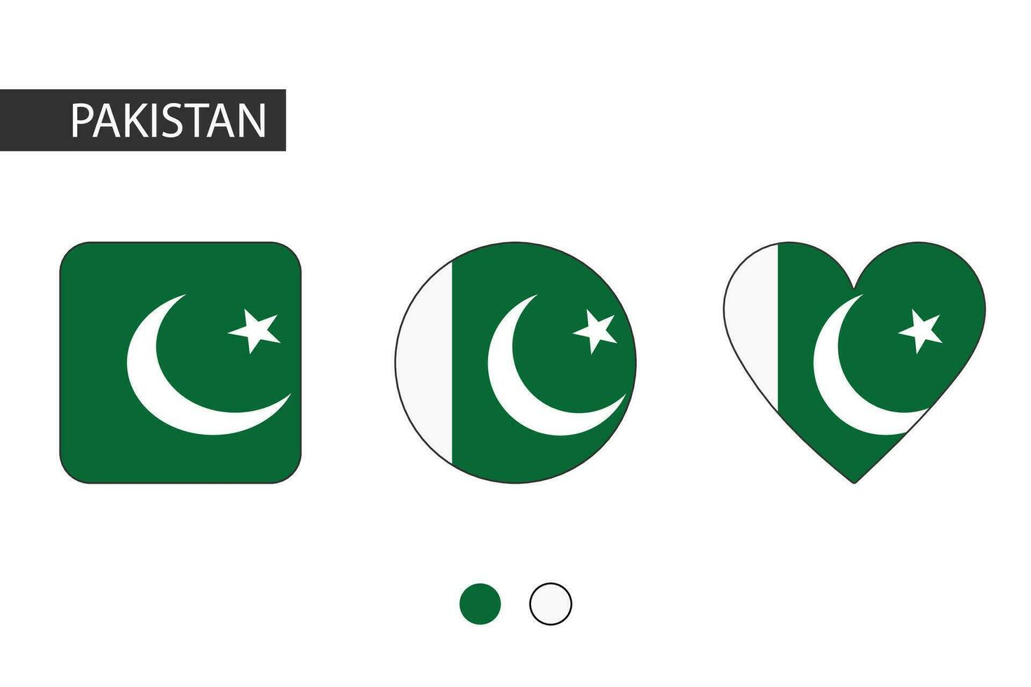 Pakistan 3 shapes square, circle, heart with city flag. Isolated on white background. vector