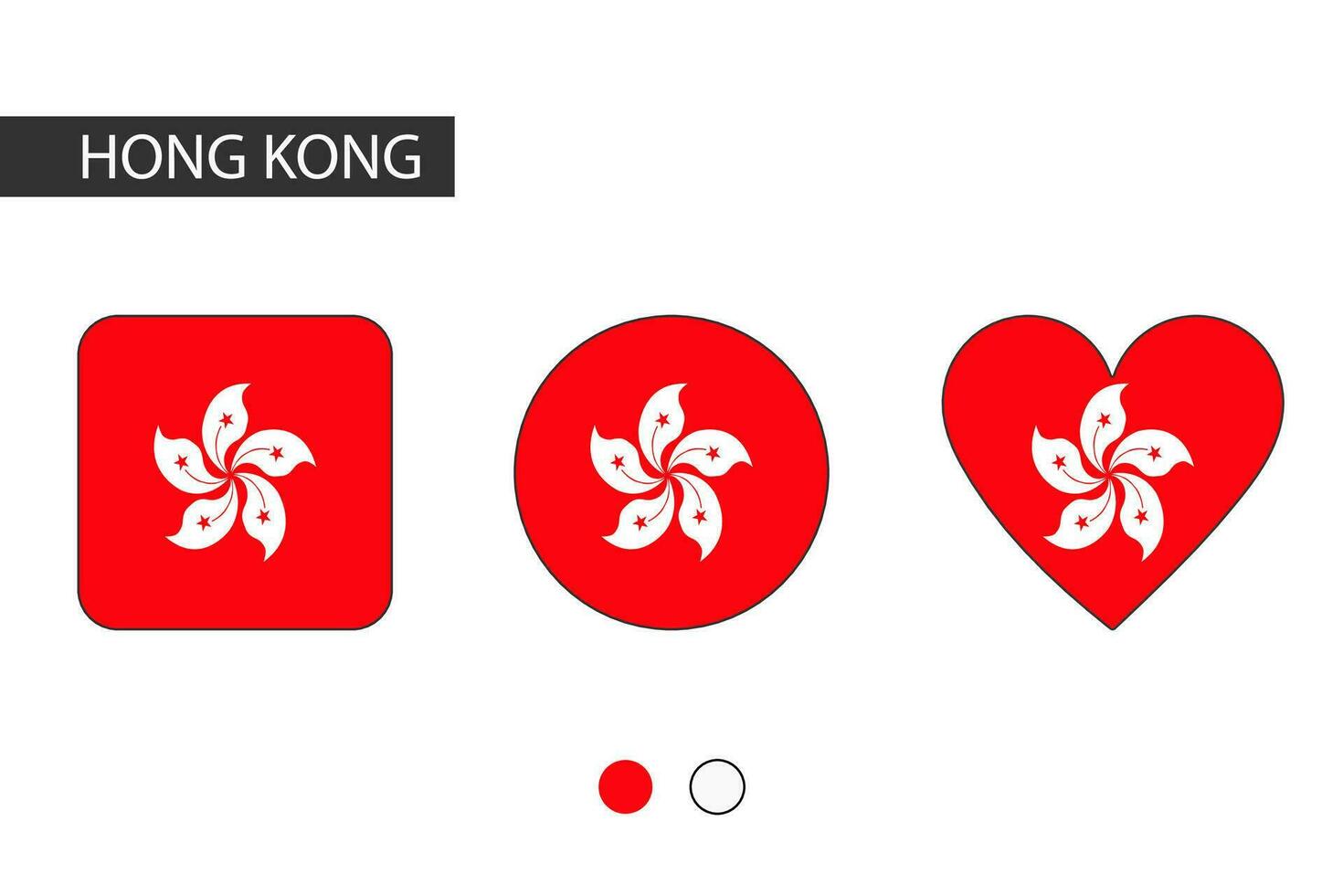Hong Kong 3 shapes square, circle, heart with city flag. Isolated on white background. vector