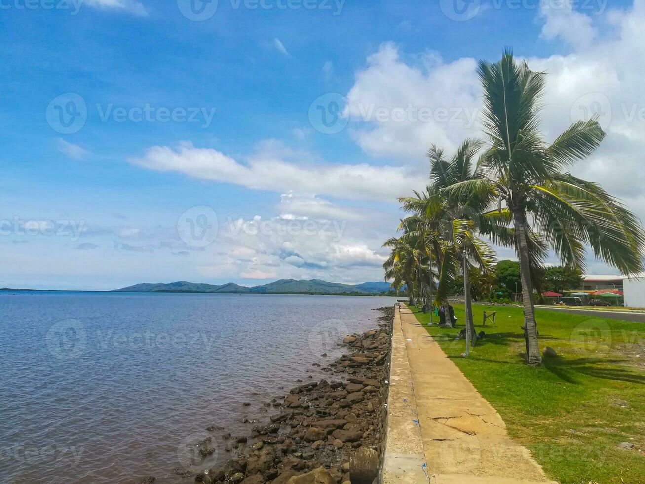 View to the sea and  Island Fiji, a country in the South Pacific, Dramatic sky and clouds photo