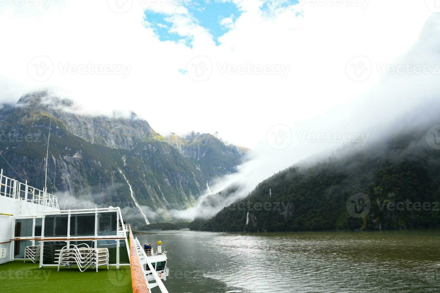 Stirling Falls in Milford Sound, part of Fiordland National Park, New Zealand photo