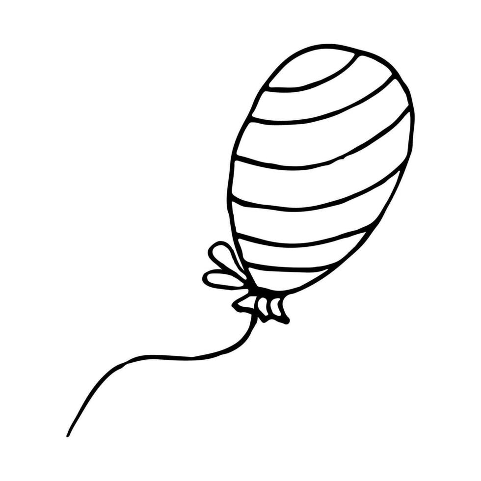 Inflatable balloon on a string on white background. Vector illustration in sketch style