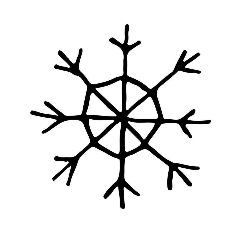 Doodle Christmas snowflake isolated on white. Hand drawn vector illustration. EPS10