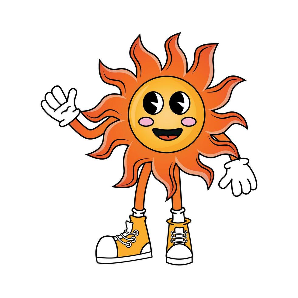 Sun character in 70s cartoon style vector