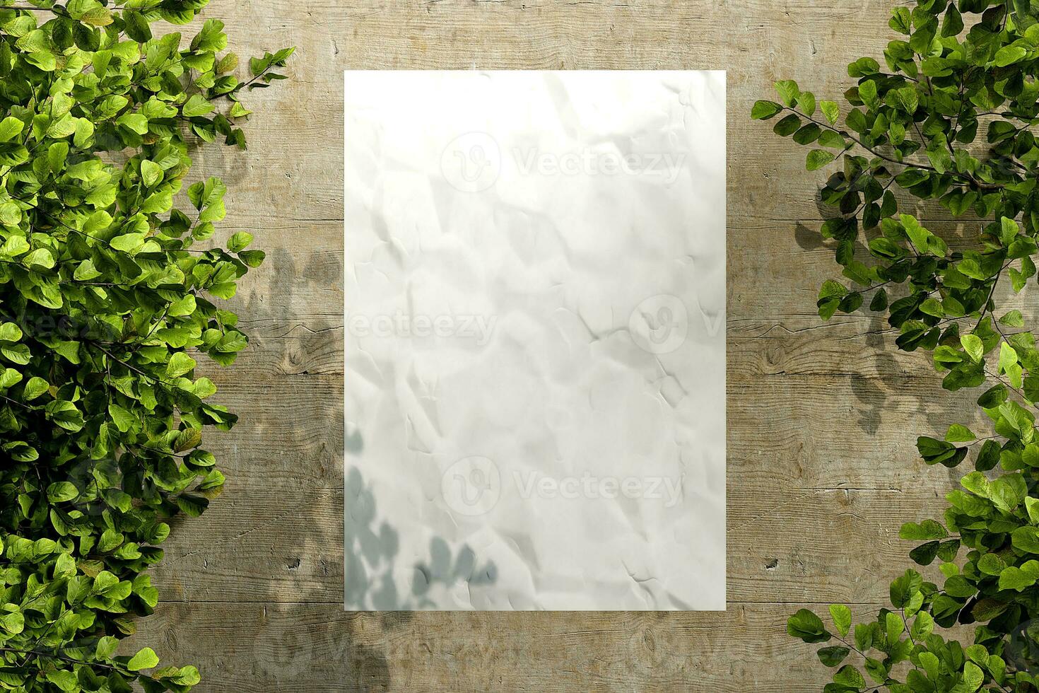Poster mockup rustic wooden with branches photo