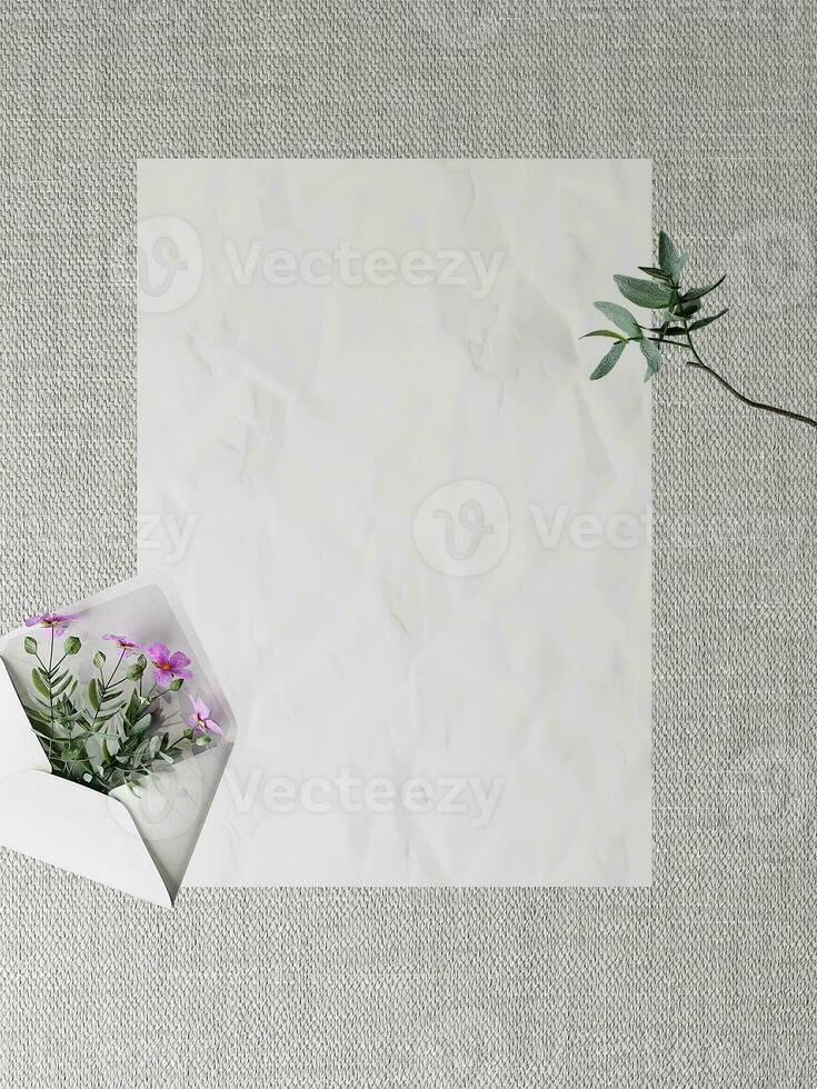 Poster mockup rustic natural with plants in envelope photo