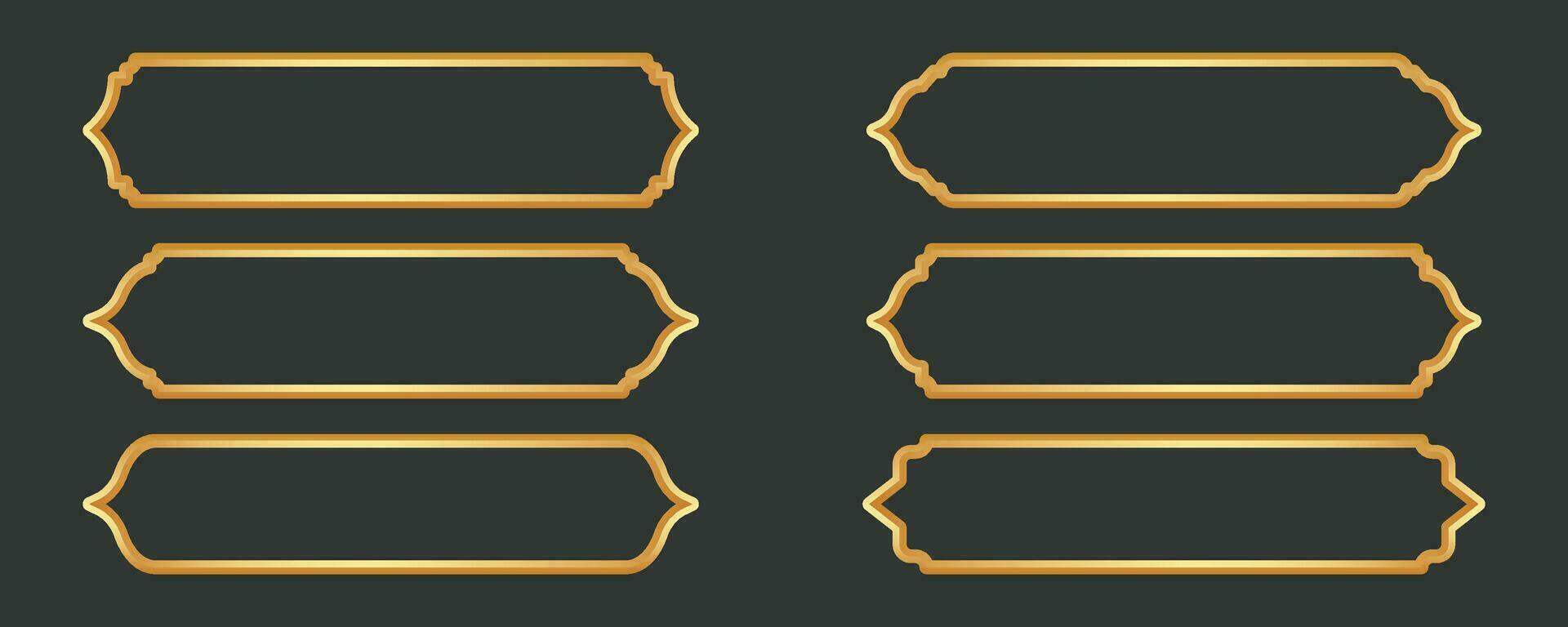 Ramadan Arabic golden shape. Islamic frame with ornament. Turkish ribbon element for text. Oriental banner and tag template. Vector