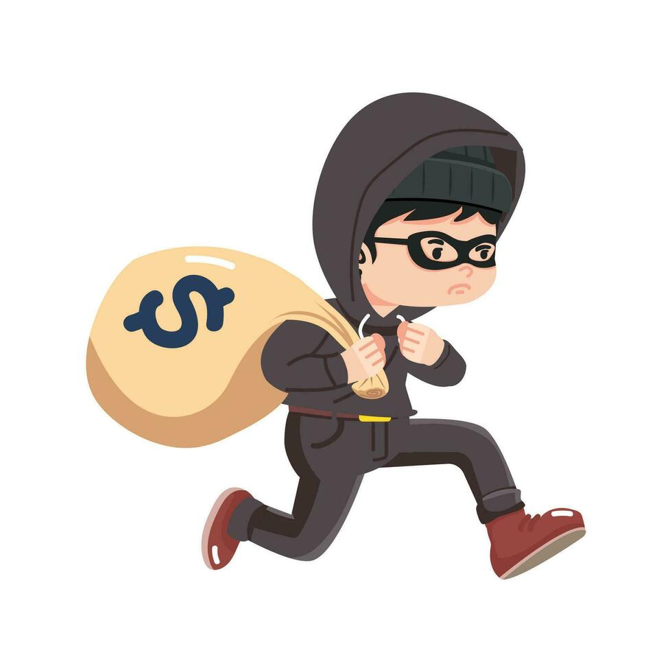 Boy Thief stealing carrying sack vector